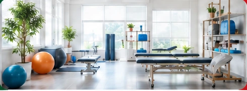 A bright physiotherapy clinic with equipment
