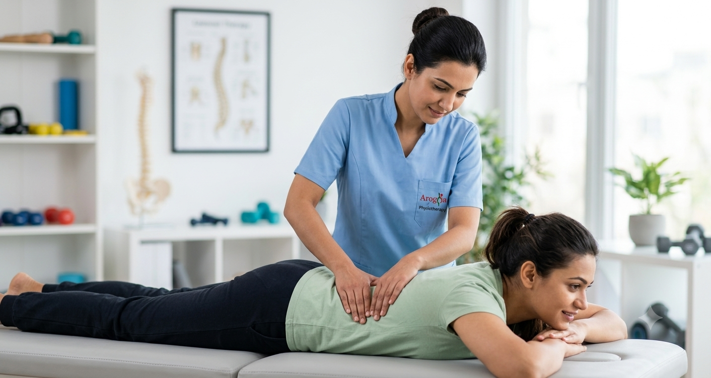 Arogya physiotherapist guiding a shoulder exercise
