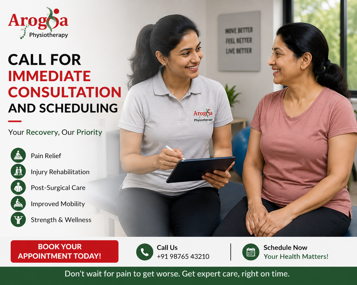 Indian female physiotherapist speaking with an Indian female patient