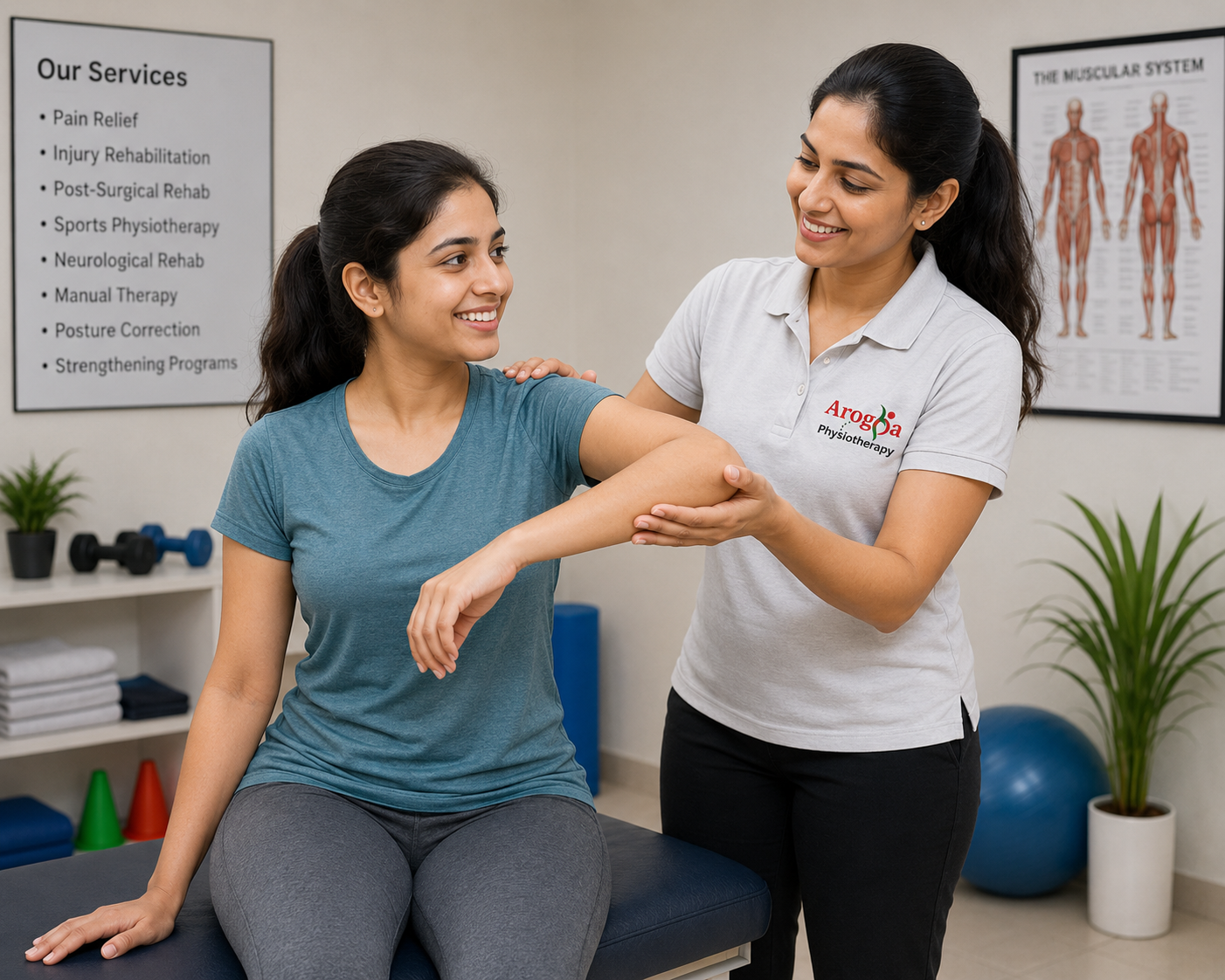 Indian female physiotherapist treating an Indian female patient