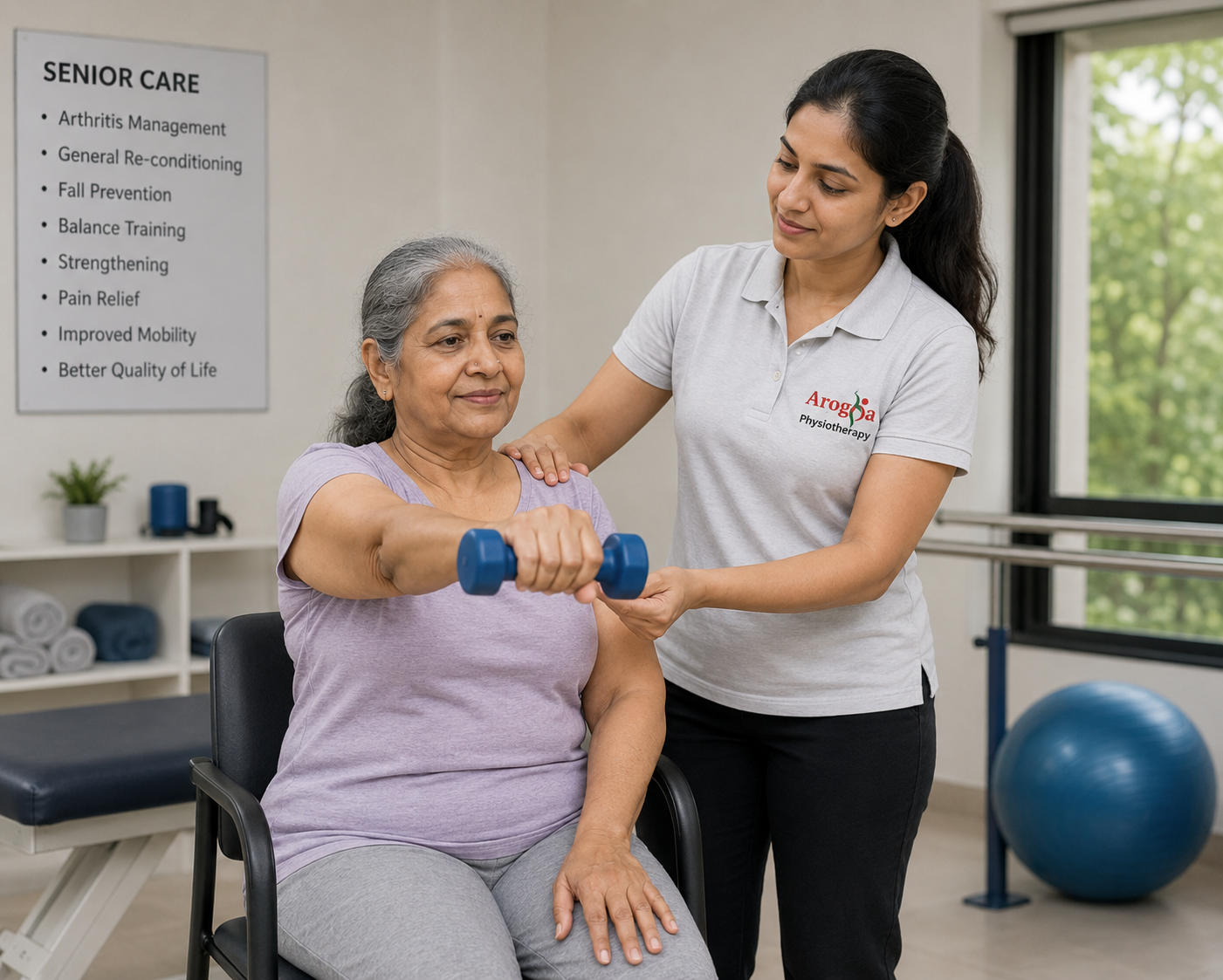 Indian female physiotherapist treating an Indian female patient